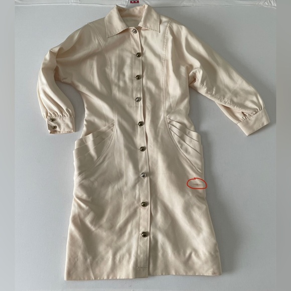Vintage Silk Cream Button Midi Dress with Shoulder Pads Medium M - Picture 6 of 15